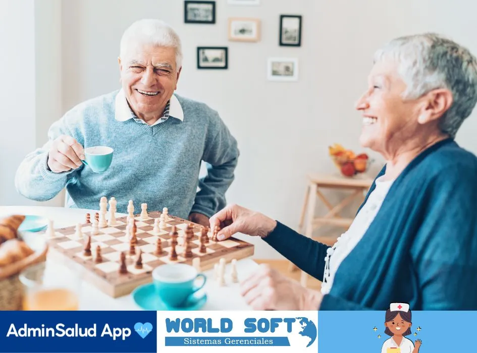 abuelo y abuela jugando ajedrez
