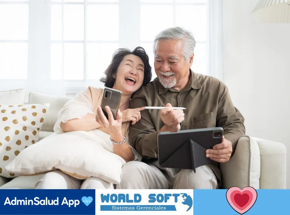 dos adultos mayores disfrutando de la tecnologia