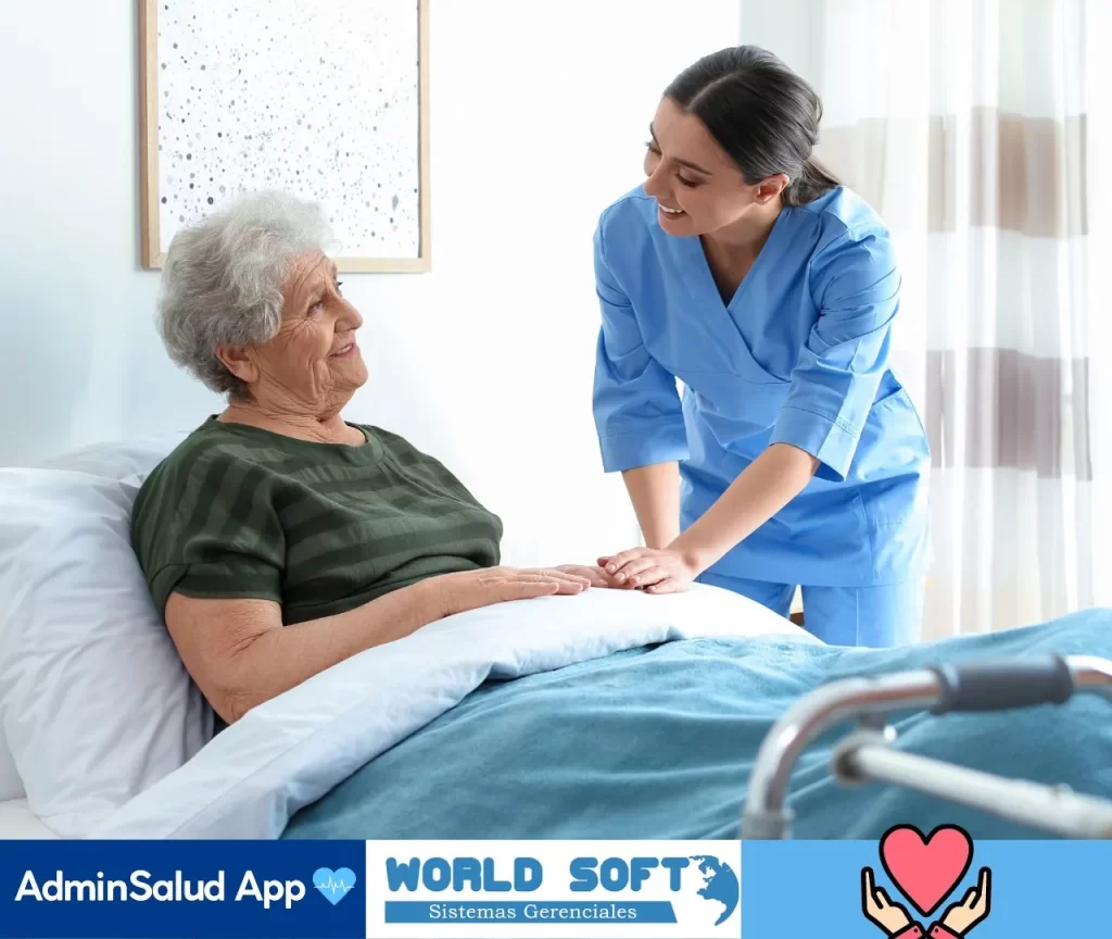 enfermera cuidando a un adulto mayor en cama