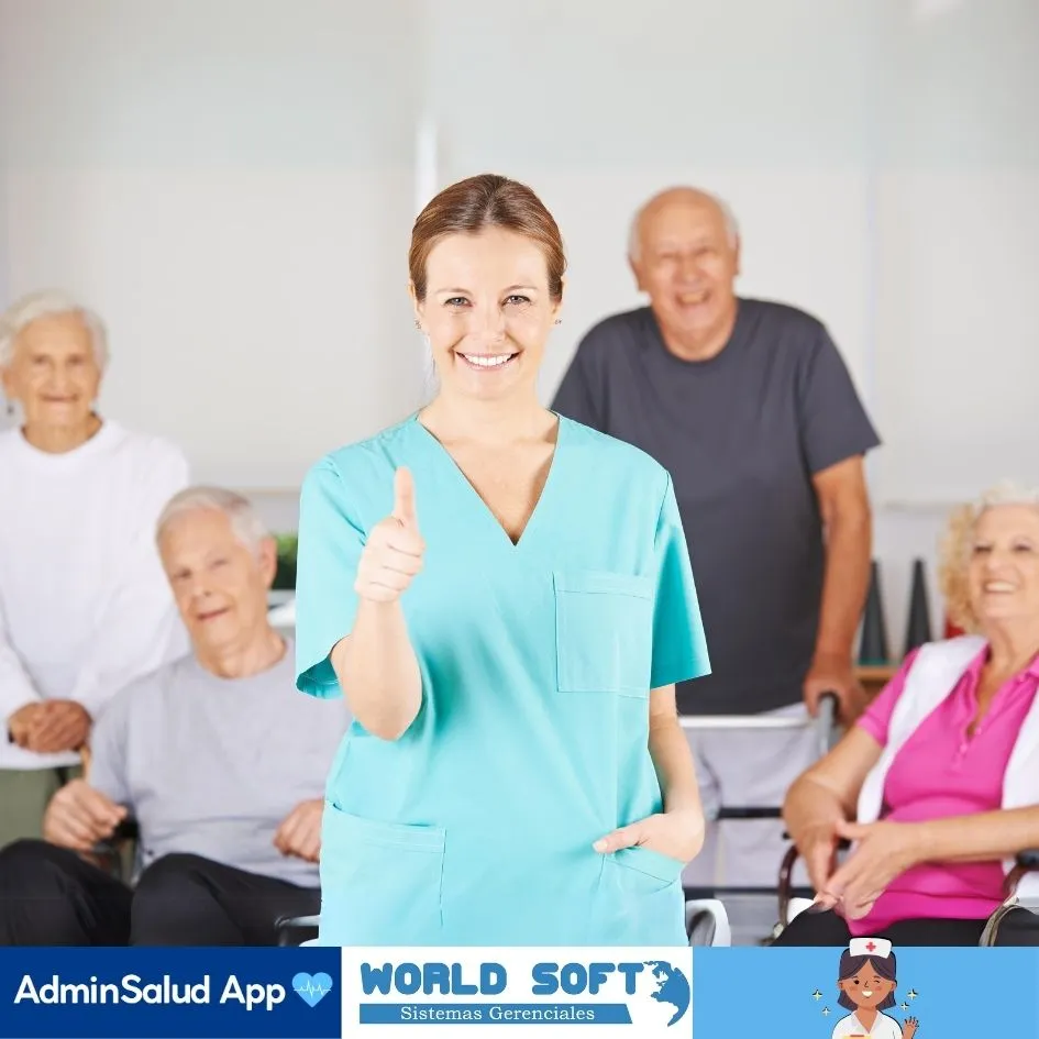 enfermera y adultos mayores en hogar geriátrico