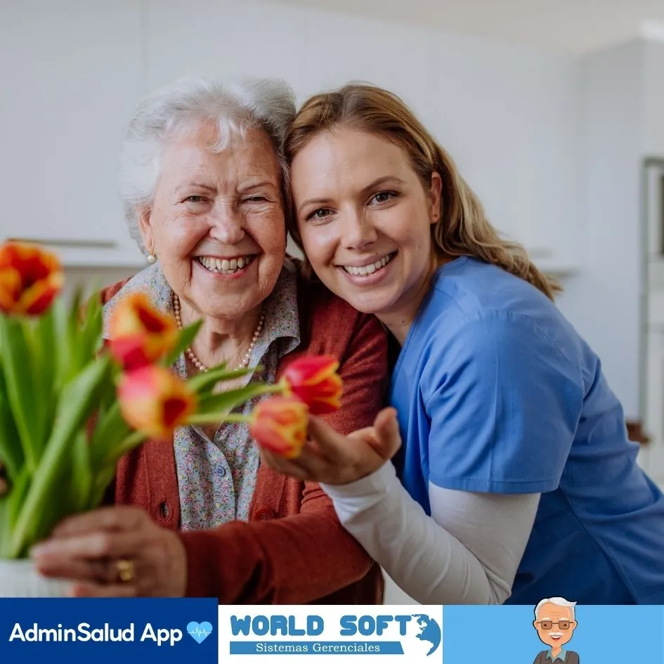 enfermera y anciana felices