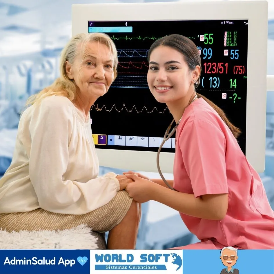 enfermera y adulta mayor utilizando un electrocardiograma