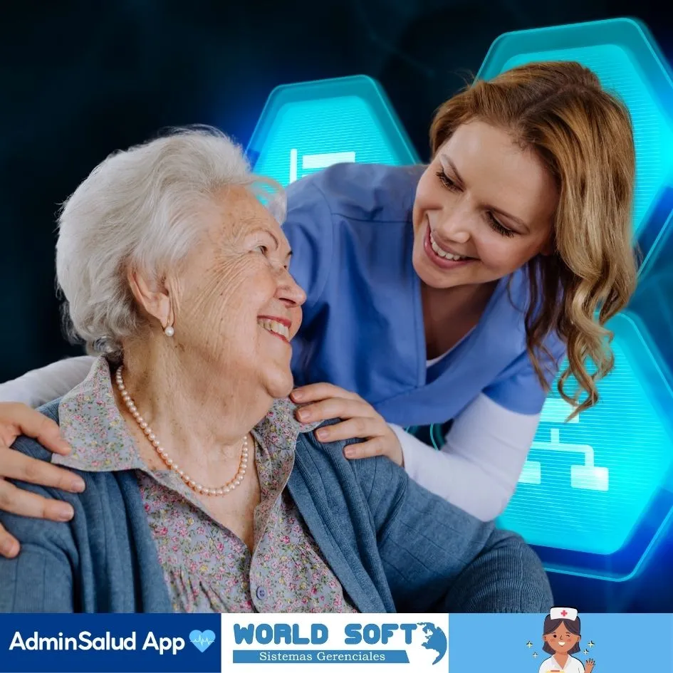 auxiliar de enfermería y adulta mayor con software para hogar geriátrico