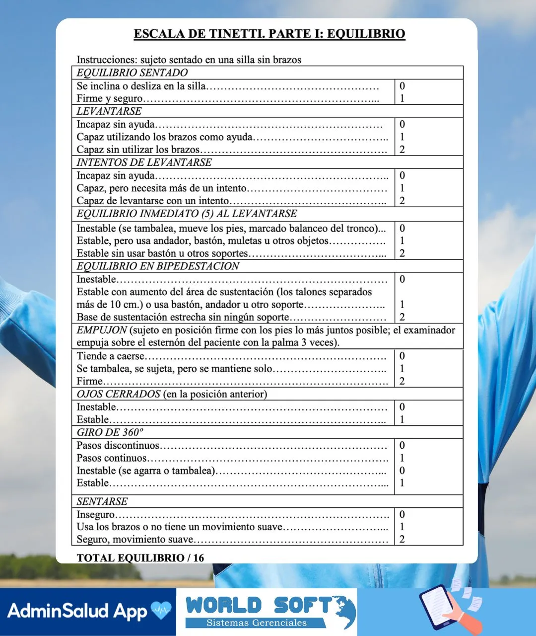 escala de valoración en enfermería, midiendo el equilibrio con la escala de tinetti