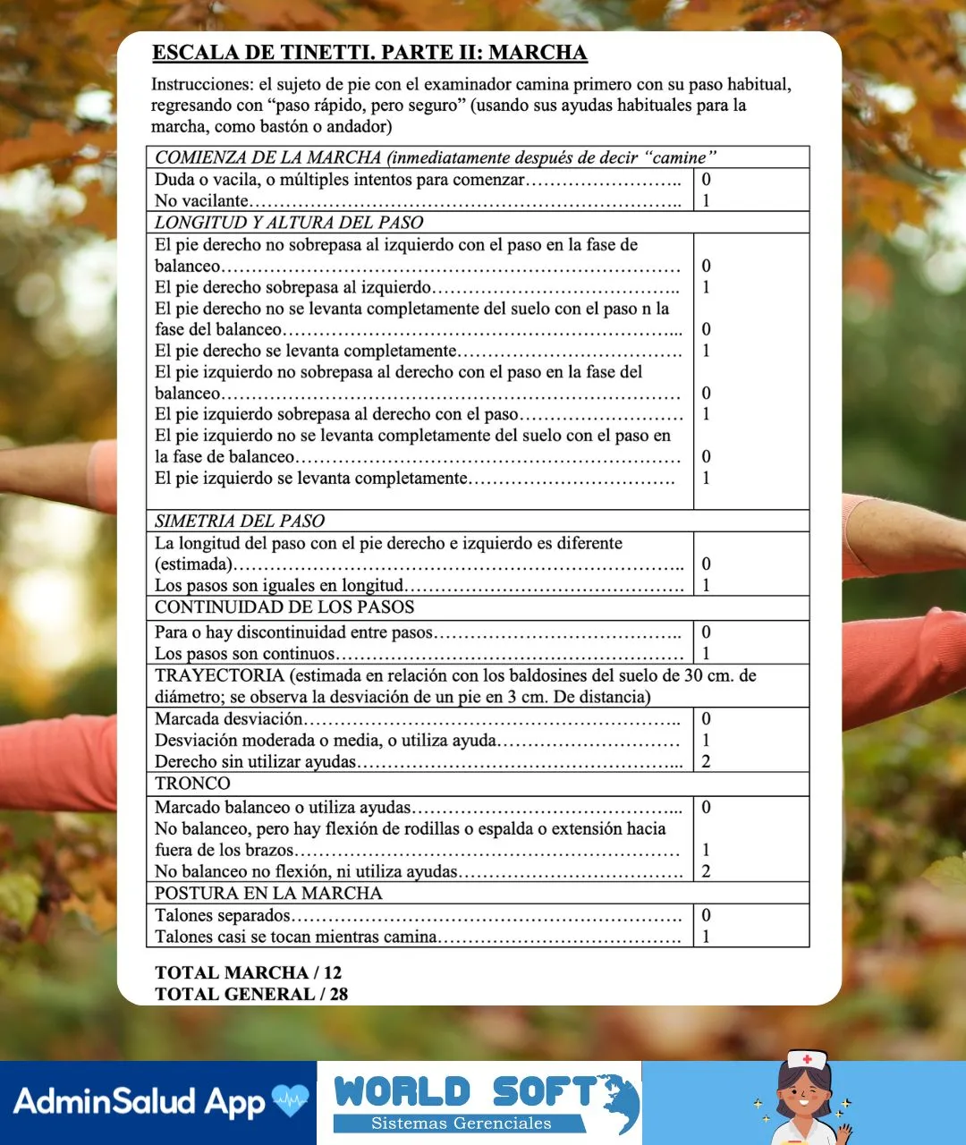 escala de tinetti, medición de la marcha en la tercera edad 