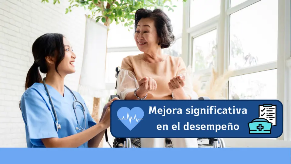 Enfermera y adulta mayor felices compartiendo