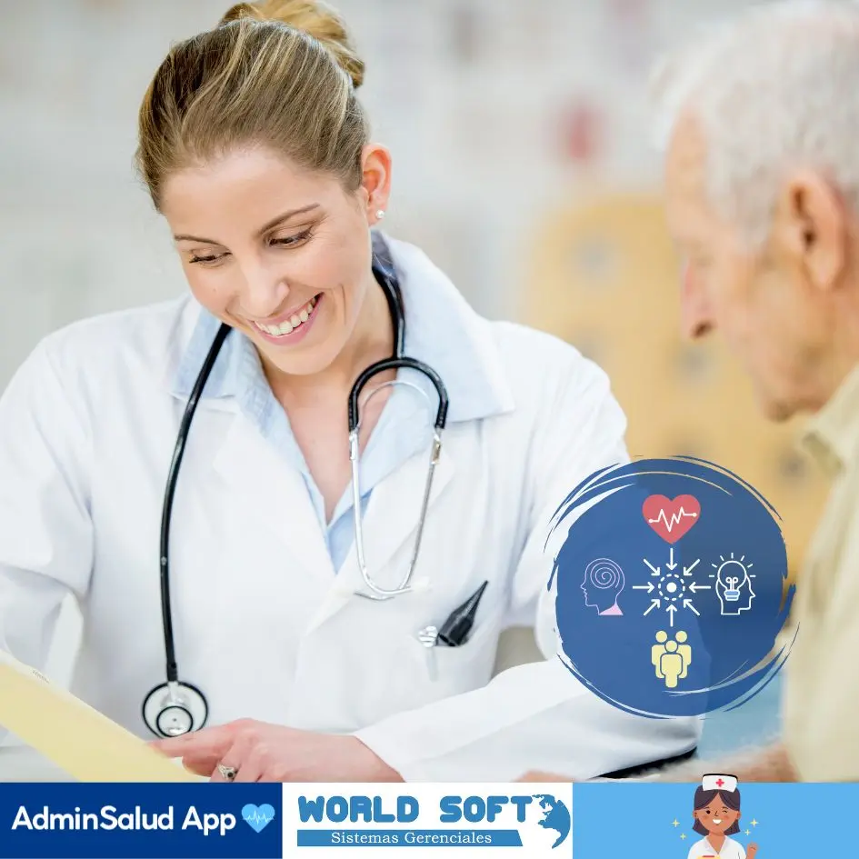 doctora atiende a un paciente geriátrico con adminsalud software