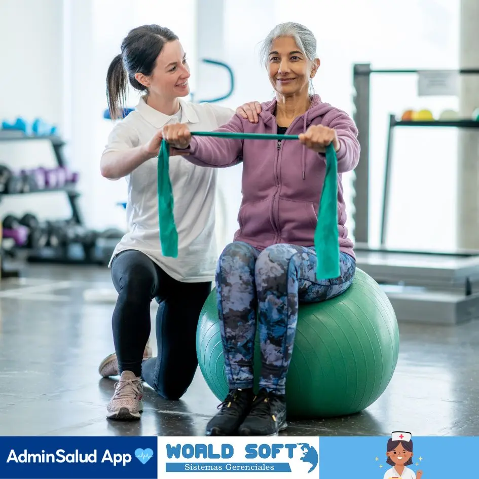 enfermera asiste en actividad física de la tercera edad