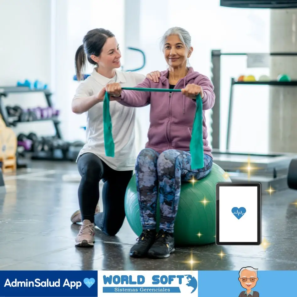 enfermera y una persona mayor realizan ejercicio para evitar sarcopenia