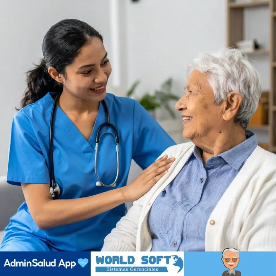 auxiliar de enfermería atiende a un adulto mayor en un hogar geriátrico
