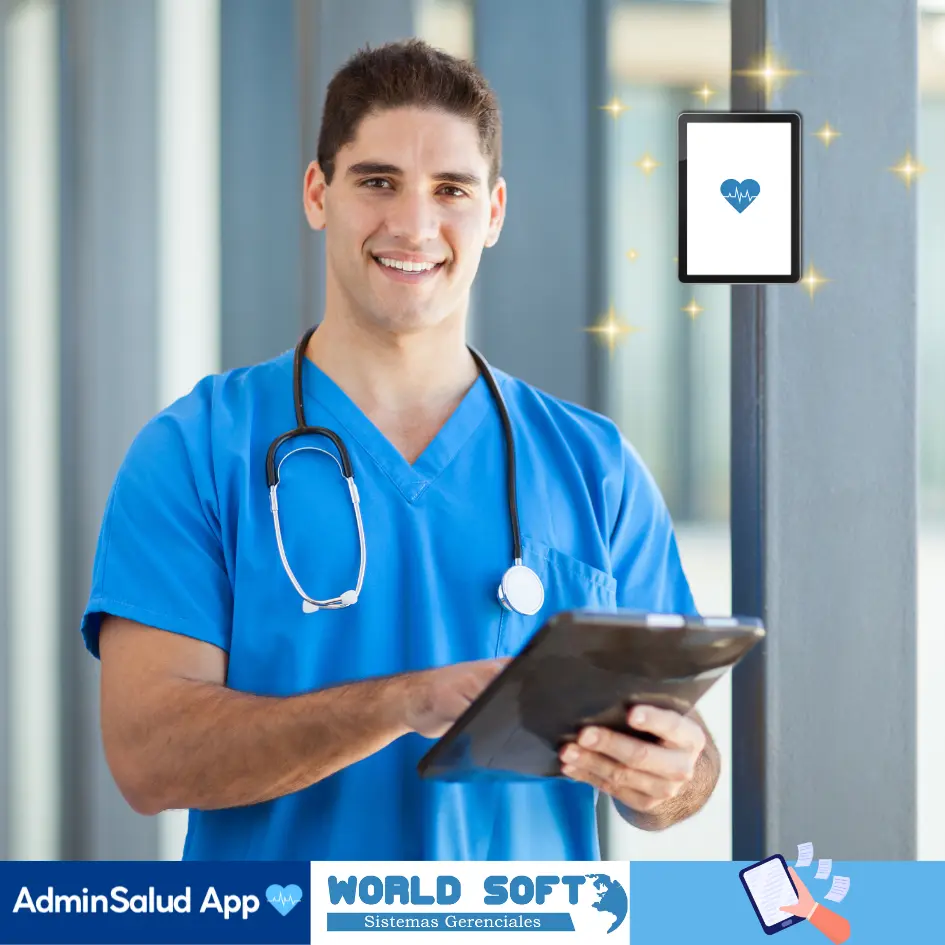 enfermero geriátrico realiza registros de enfermería digitales