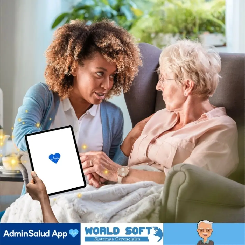 enfermera atiende a una adulta mayor con adminsalud software